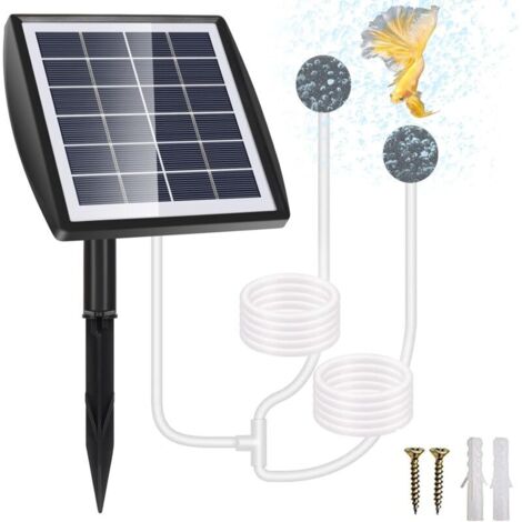 Aérateur Solaire de Bassin, Pompe à Oxygène Solaire Enfichable 2W, 2200mAh Pompe Bassin Solaire, Aérateur d'aquarium, Aérateur de Pêche avec Tuyau Pierre à Air, pour Les étangs (A)