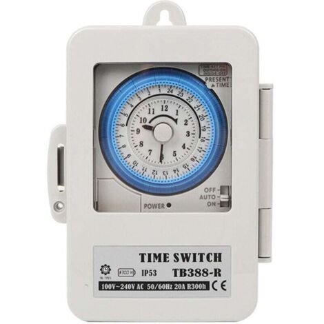 Minuterie mécanique, interrupteur horaire, TB388, PC, étanche, 24 heures, programmable quotidiennement, minuterie d'éclairage de chauffe-eau, AC 100250V, 20A