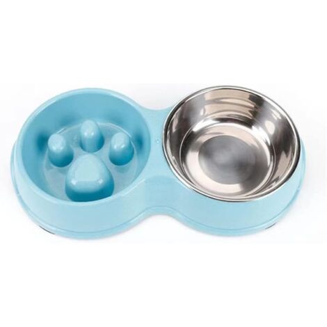 Gamelle pour chat, gamelle pour chien, gamelle pour chien en acier inoxydable, distributeur de nourriture, gamelle anti-glouton, gamelle pour animaux, distributeur d'eau pour chat, bleu (1/5)