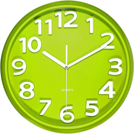 Horloge murale de 33 cm, horloge à quartz décorative, style moderne, idéale pour la cuisine, le salon, la chambre, le bureau. Grand affichage 3D, fonctionne avec des piles (verte) Verte 33 cm (1/5)