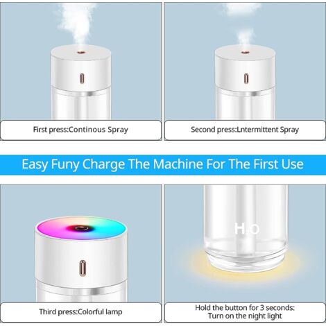Mini humidificateur ultrasonique avec 7 lumières respirantes colorées, 3 cotons-tiges, arrêt automatique, 2 modes de brumisation, humidificateur bébé USB (1/5)