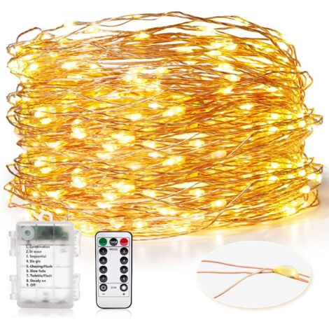 Guirlande Lumineuse Pile, 30m 300 LED Guirlande Lumineuse BatterieExterieur Intérieures Imperméable Fil Cuivre Lumières Blanches Chaudes pour Mariage Champêtre Noël Anniversaire (99ft/30m) (1/5)