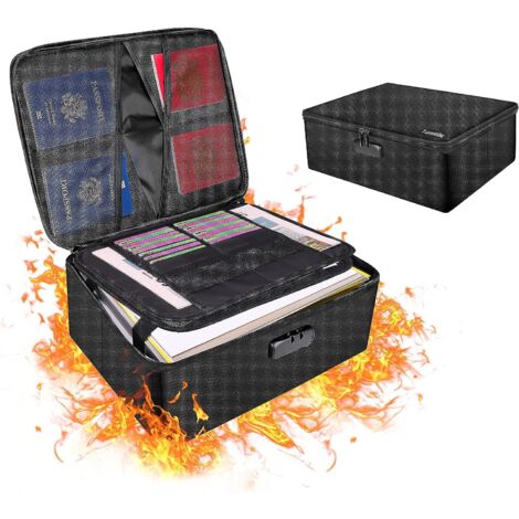 Boîte à Documents Ignifugée avec Serrure,Boîte De Rangement De Grande Capacité avec 3 Couches, Pliable Et Facile à Transporter,Sac De Rangement Multifonctionnel Résistant à L'eau pour Les Passeports
