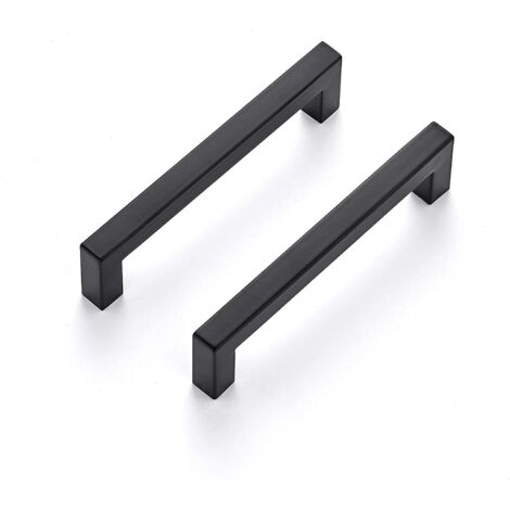 Lot de 10 poignées de meubles noires 128 mm poignées d'armoires de cuisine en acier inoxydable poignées de tiroir poignées de porte d'armoires de cuisine noires (1/5)