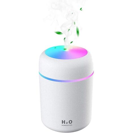 Mini humidificateur ultrasonique USB avec 7 couleurs de lumière respirante, arrêt automatique, 2 modes de brumisation, pour chambre, bureau, voiture, maison, bébé (Rose) Blanc. (1/5)