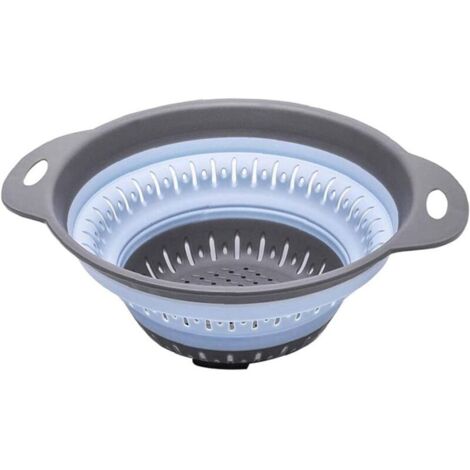 Passoire pliable en silicone, égouttoir de cuisine, égouttoir à fruits peu encombrant avec poignées, bleu