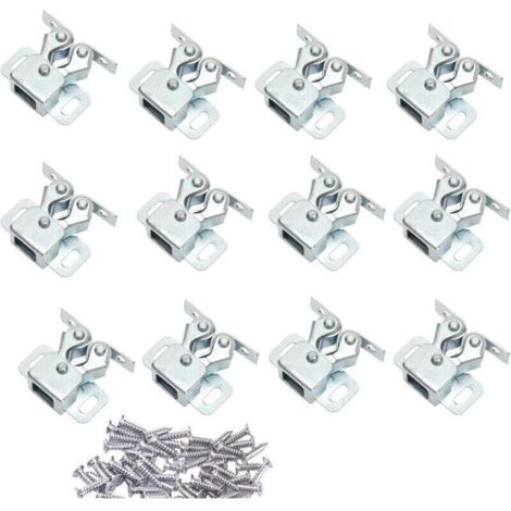 Lot de 12 Loqueteau d'Armoire à Double Rouleaux Fermetures Loquets pour Portes Placards Tiroirs Armoire - Zingué