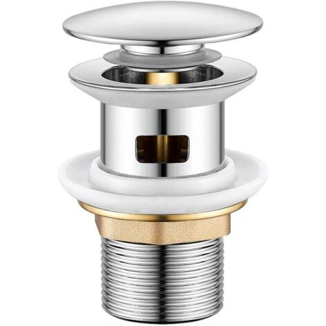 Bonde de lavabo, bouchon clic-clac avec trop-plein, bonde à fente, chromée, bonde de lavabo moderne, 65 mm - raccord universel standard G 1 1/4 BSP