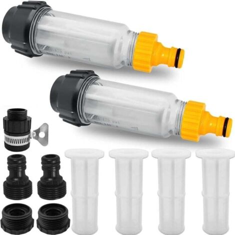 Filtre à eau pour tuyau d'arrosage, 2 pièces 3/4 pouces, pré-filtre à eau, ensemble de filtres à eau avec 4 inserts filtrants et 5 adaptateurs rapides pour nettoyeur haute pression, pompe de jardin, a