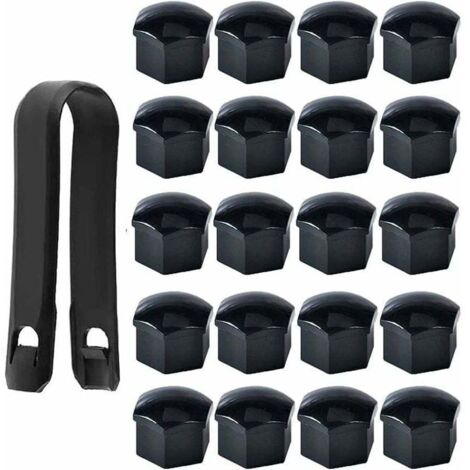 Lot de 20 Capuchons d'écrou de Roue 17mm, Cache-écrous de Boulon de Roue, Cache-écrous de Pneu Hexagonaux avec Ensemble d'outils de Démontage pour Voitures, Noir