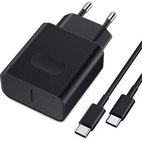 25W Chargeur USB C Secteur Charge Rapide pour Samsung Galaxy S25/S24/S23/S22/S21 Ultra/S20/S20+/Note 20/10/9/8/A73/A53/A52/S10/S9 et 2M Câble, Adaptateur Type C Mural Alimentation Prise Noir