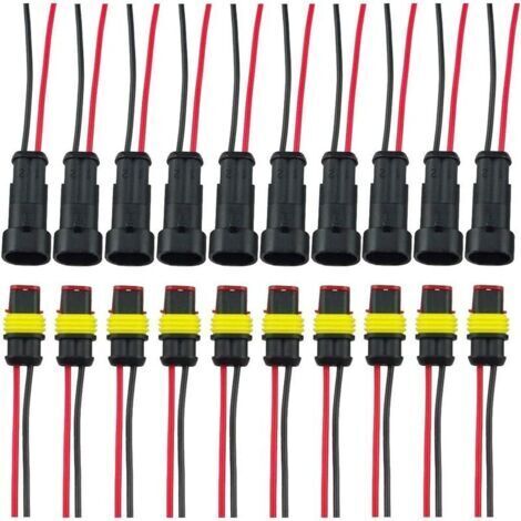 Fiche Etanche, Électrique Prise Mâle et Fem, AWG Connecteur Etanche Electrique (2 Broches avec Fil × 10 Kits) (1/5)