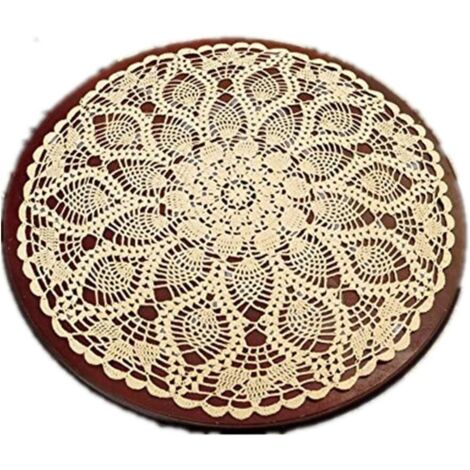 Napperon de table rond en dent de coton fait à la main Beige 60 cm (1/5)