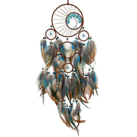 Serbia – Attrape-rêves en plumes bleues et brunes – Longueur 62 cm – Décoration murale ethnique pour chambre – Cadeau original