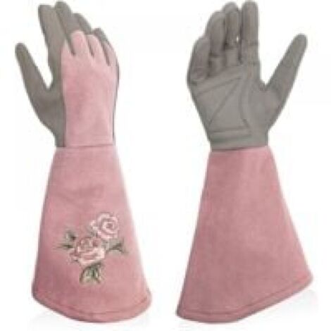 M rose Gants de jardin pour femme - En cuir synthétique - Avec protection complète contre les épines - Gants de travail longs avec résistance aux perforations - Pour le jardinage (1/5)