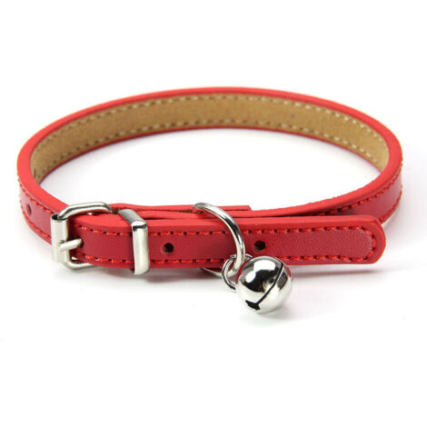 Collier en cuir pour chats et chiots, réglable 20cm-27cm cm-rouge (1/4)