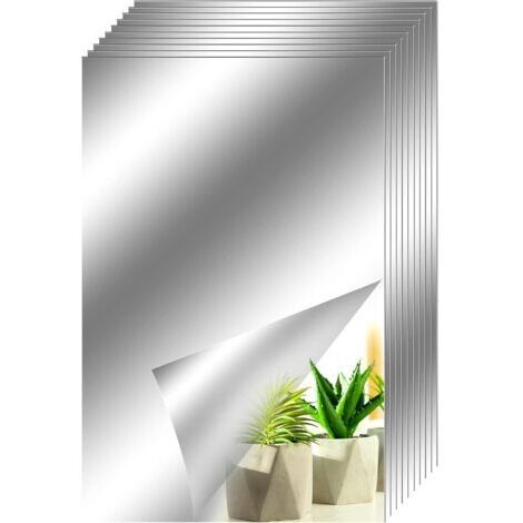 Serbia – Lot de 10 miroirs autocollants décoratifs carrés argentés 15×23cm – Mosaïque amovible pour salle de bain, salon, chambre – Matériau PET - 10Pcs