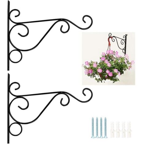 2pcs Suspension Mural Plante Crochets Support Crochet Pot De Fleur Suspendus Mural Pour Décoration Jardin Balcon Lanterne Portail Noir