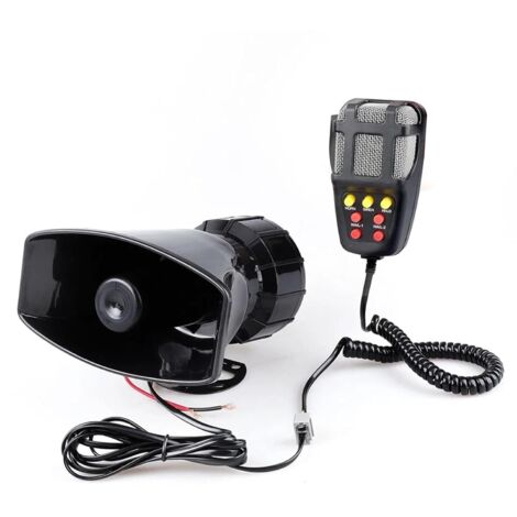 Klaxon d'alarme mégaphone pour voiture, DC 12 V, 100 W, 125 dB, sirène puissante pour moto, voiture, camion, haut-parleur d'avertissement en plastique, police, pompier