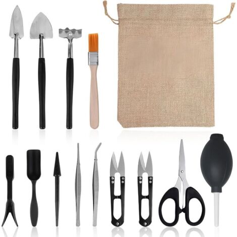 13pcs Outils de Jardin Kit Bonsai, Mini Outils de Jardinage, Ensemble d'outils de Jardinage avec Sac de Rangement, Professionnelle de Bonsai pour Succulentes Plantes d'intérieur Et Culture
