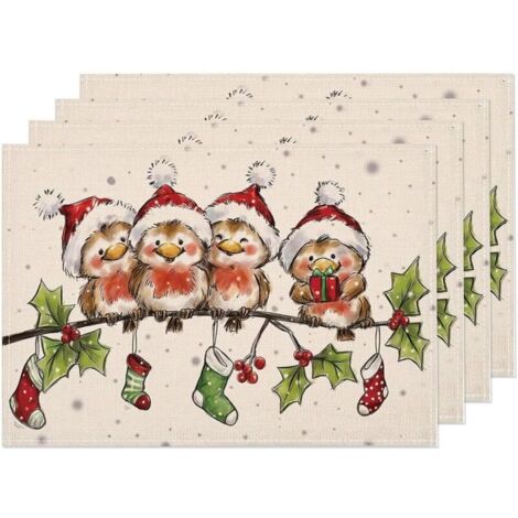 Lot De 4 Set De Table Noel, Set Table Noel Lavable, 30 x 45 cm Sets De Table, AntidéRapant Tapis De Table pour La DéCoration De FêTe De NoëL