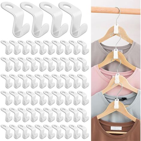 CSPARKV （4×1.9×4cm）64 Pcs Blanc Crochet Cintre, Clip D'extension, Crochets de Connecteur pour un gain de place Mini Cintres en cascade Organisateur pour penderie économie d'espace