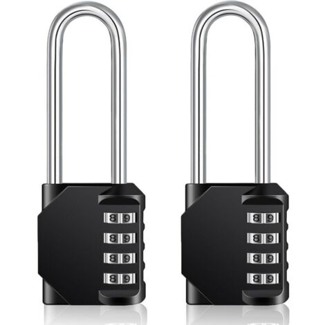 Cadenas Long Code Exterieur Pour Portail, Abri de Jardin, Grande Cadenas Code 4 Chiffres Pour Casier Vestiaire Sport, College, Scolaire, Serrure à Combinaison (2 Pièces, Noir)