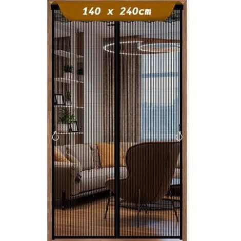Aiperq 140x240cm Moustiquaire Magnétique Pour Porte, Rideau en Maille, Joint Magnétique de Haut en Bas avec Fermeture Automatique, Maintient l'air frais à l'intérieur- Noir (1/4)