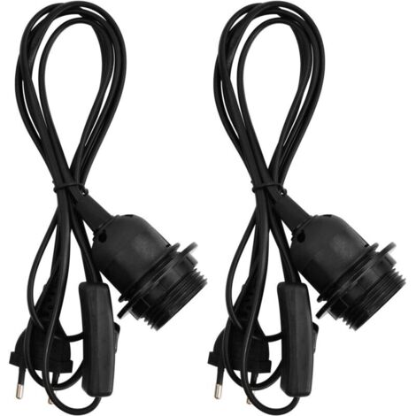 (Noir)2 Pièces Support Lampe pour Ampoule E27, Douille E27 avec Interrupteur, Porte Luminaire E27 Suspension, avec Anneau Fileté e Câble d'alimentation de 1,8 m et EU Prise, pour Lampadaires Lustres