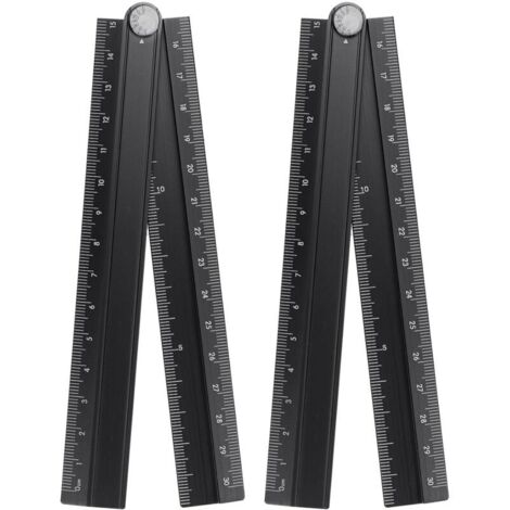 Lot de 2 règles droites pliantes de 30 cm en alliage d'aluminium - Rapporteur d'angle pliable - Outil de mesure géométrique avec ligne d'angle pour architectes, artistes, bureau, noir