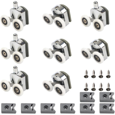 Rwoythk – Rouleaux de porte de douche 23mm – 4 rouleaux supérieurs et 4 rouleaux inférieurs – Alliage de zinc avec revêtement chromé – Roues en plastique résistant (1/5)