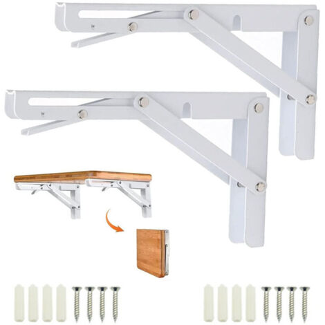 Équerre pliante 200mm – 2 pièces en acier inoxydable – Supports d'étagères pour charge lourde – Installation rapide et facile