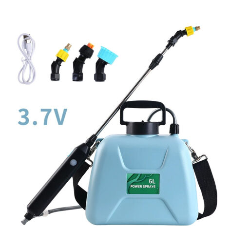 Pulvérisateur électrique de jardin avec 3 buses réglables, chargement USB, pulvérisateur phytosanitaire pour jardin, désherbage et lavage de voiture (pulvérisateur bleu 5 L) (1/4)