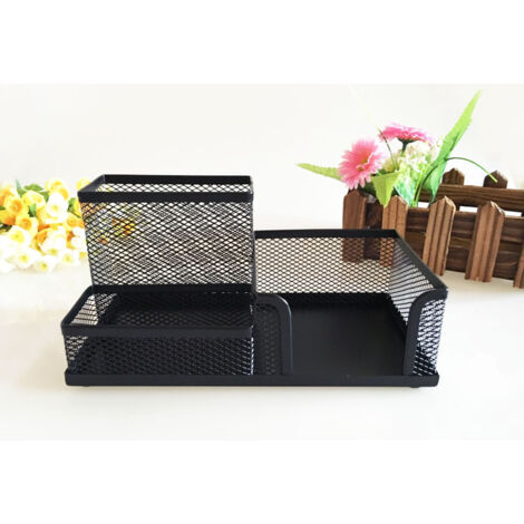 Organiseur de bureau en métal grillagé avec Pot à Stylo, 10.5x20.5x9.5CM,Noir