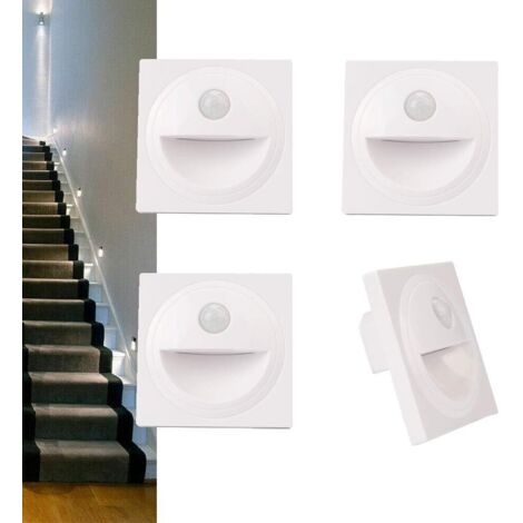 4Pcs LED Lumière d'escalier Spot encastré Blanc chaud 3000K Applique murale encastrée Spot mural encastré Éclairage Lampe pour boîtes d'interrupteur 86mm Blanc