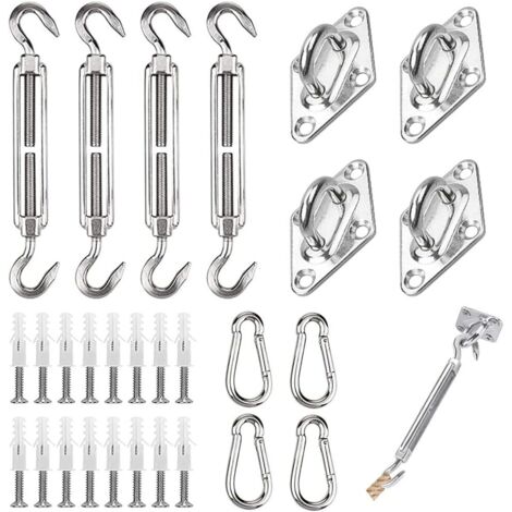 44 pcs Kit de Fixation pour Voile D'ombrage, Inoxydable Kit de Montage Fixations d'ombrage de Voile, de Fixation pour Triangle et Carré, Rectangle, du Soleil Voile D'ombrage (1/5)