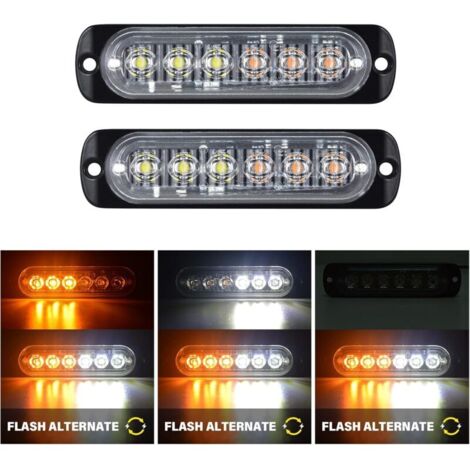 2 Pièces 6 led barre lumineuse stroboscopique, 12v 24v clignotant gyrophare police feux de remorque, pour voiture camion off road ATV 4x4 vehicule, feu antibrouillard blanc orange
