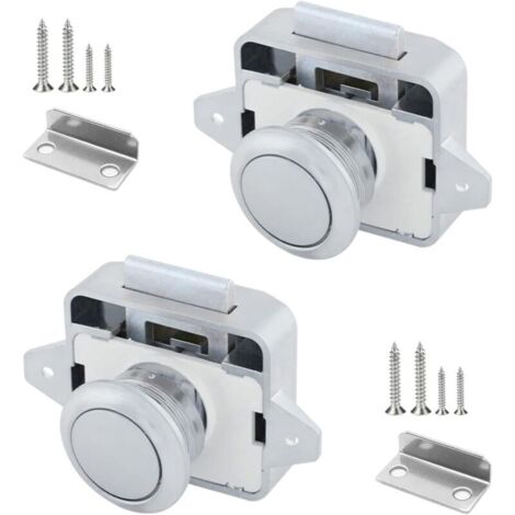 Lot de 2 Boutons Poussoirs Camping Car 14 à 16 Serrure Loquet Bouton Loquet Poussoir avec Système de Fermeture à Bouton en Métal Verrou Porte Pour Placard Caravane Tiroir Meuble Armoire (1/4)