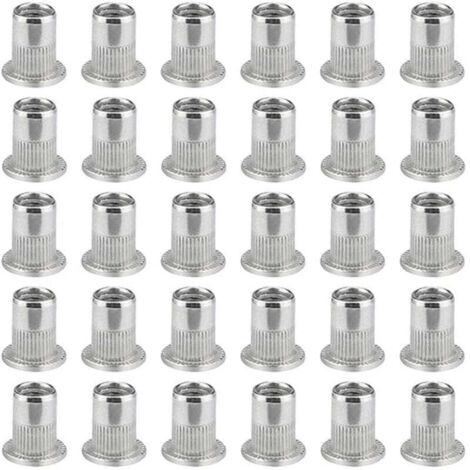 Debuns – Lot de 100 écrous à sertir M6 – Acier inoxydable 304 – Tête plate pour installation rapide – Filetage profond pour matériaux variés