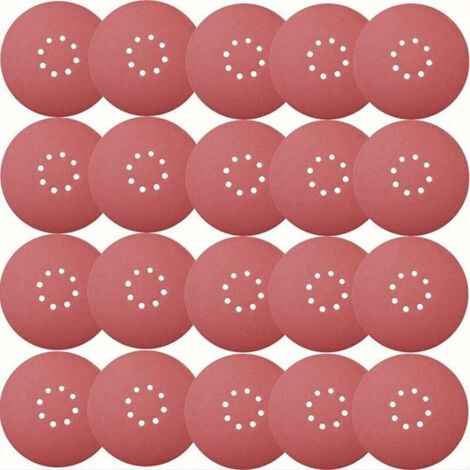 Disque de Ponçage 30pcs Disques Abrasifs,Disques abrasifs Diamètre 225 mm Grain5X PP40/60/100/120/180/240 8trous en rouge Papier abrasif pour construction a sec(30pcs), (1/5)