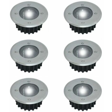 Lot de 6 spots LED solaires encastrables au sol - Ronds - Diamètre : 85 mm - Extérieur résistant au piétement - Façade en acier inoxydable - 6 lampes solaires - IP44, BR-Vie (1/6)