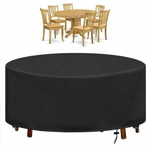 Housse Table de Jardin Ronde Bache Salon Jardin Exterieur Imperméable Anti-UV Oxford Robuste Bache Table et Chaise de Jardin Noir - 18090cm (1/5)