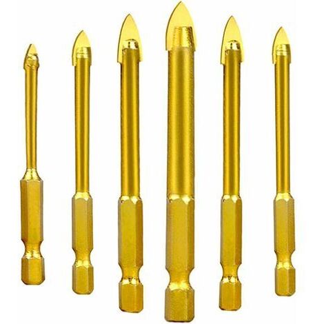 LaBlanc - Forets pour Verre, Céramique, Carreaux, Cristal en Acier de Tungstène, avec Queue Hexagonale, Revêtement en Titane, 3mm, 4mm, 5mm, 6mm, 8mm, 10mm, Lot de 6 (1/5)