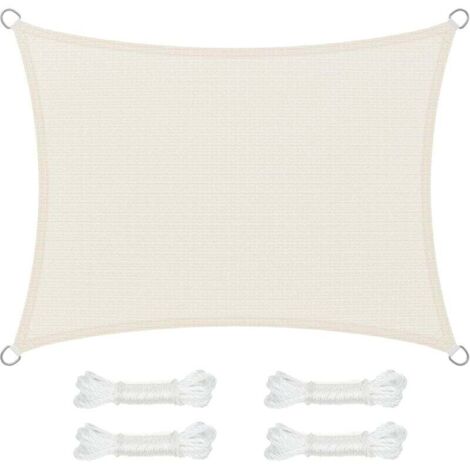 Voile d’Ombrage 3 x 4 m, Protection Solaire en Tissu HDPE, Respirant, Perméable à l’Eau, pour Terrasse, Jardin, Balcon, Camping, Rectangulaire, Concave, Cordes de 2 m, Beige GSS34IVV1 (1/6)