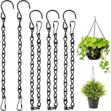 5 Chaînes Noire Suspension,Chaîne de Pot Fleur,Chaîne en Métal à Suspendre avec Crochet et Clip Chaînes à Suspendre,Chaîne de Panier Suspendu pour Plantes Suspendues,Oiseaux,Lanternes
