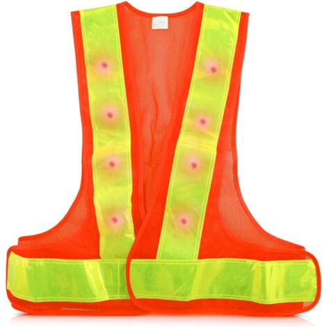 Gilet de Sécurité LED Haute Visibilité - 16 Lumières LED Clignotantes et Bandes Réfléchissantes Fluo - Vélo Course Moto Jour Nuit (1/5)