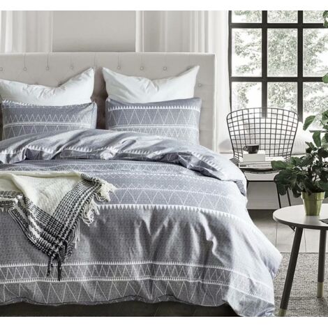 LaBlanc - Housse de Couette 200x200 avec 2 Taies d'oreiller 65x65 cm ,Design Bohémien,Parure de lit 200x200 cm,Housse Couette avec Fermetures éclair, Gris (1/5)