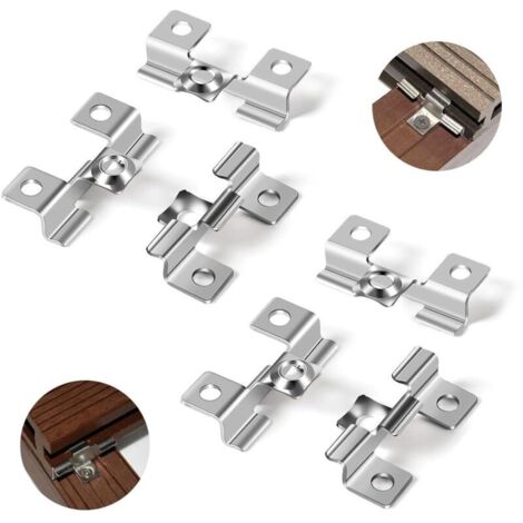 100 Clips WPC en acier inoxydable Clips de fixation pour terrasse 6.5mm Clips de fixation pour terrasse en composite Fixation invisible Plage de serrage 6.5 mm, Argent