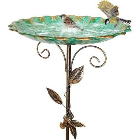 Bain d'oiseaux pour Extérieur, Mangeoire Vintage, Bassin en Métal sur Pied Antigel Hauteur Réglable pour Jardin Terrasse Balcon Extérieur