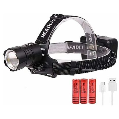Lampe Frontale Puissante, Lampe Torche Frontales Rechargeable USB,XHP70 LED Ultra Puissante 3 Modes Eclairage Zoomable Headlamp pour Travailler, Camper, Pêcher (1/5)
